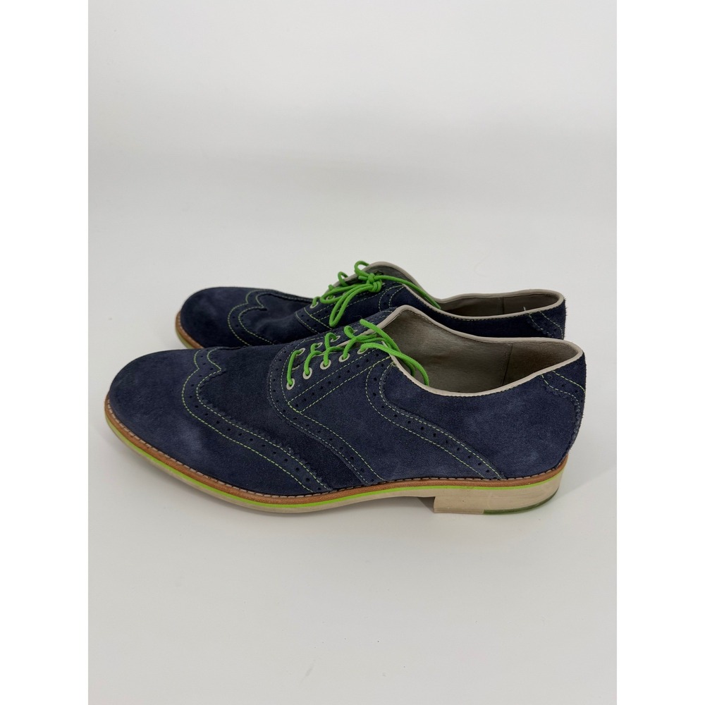 Johnston & Murphy Mens Navy Blue Suede Wingtip Oxfords Green Stitching 12 M